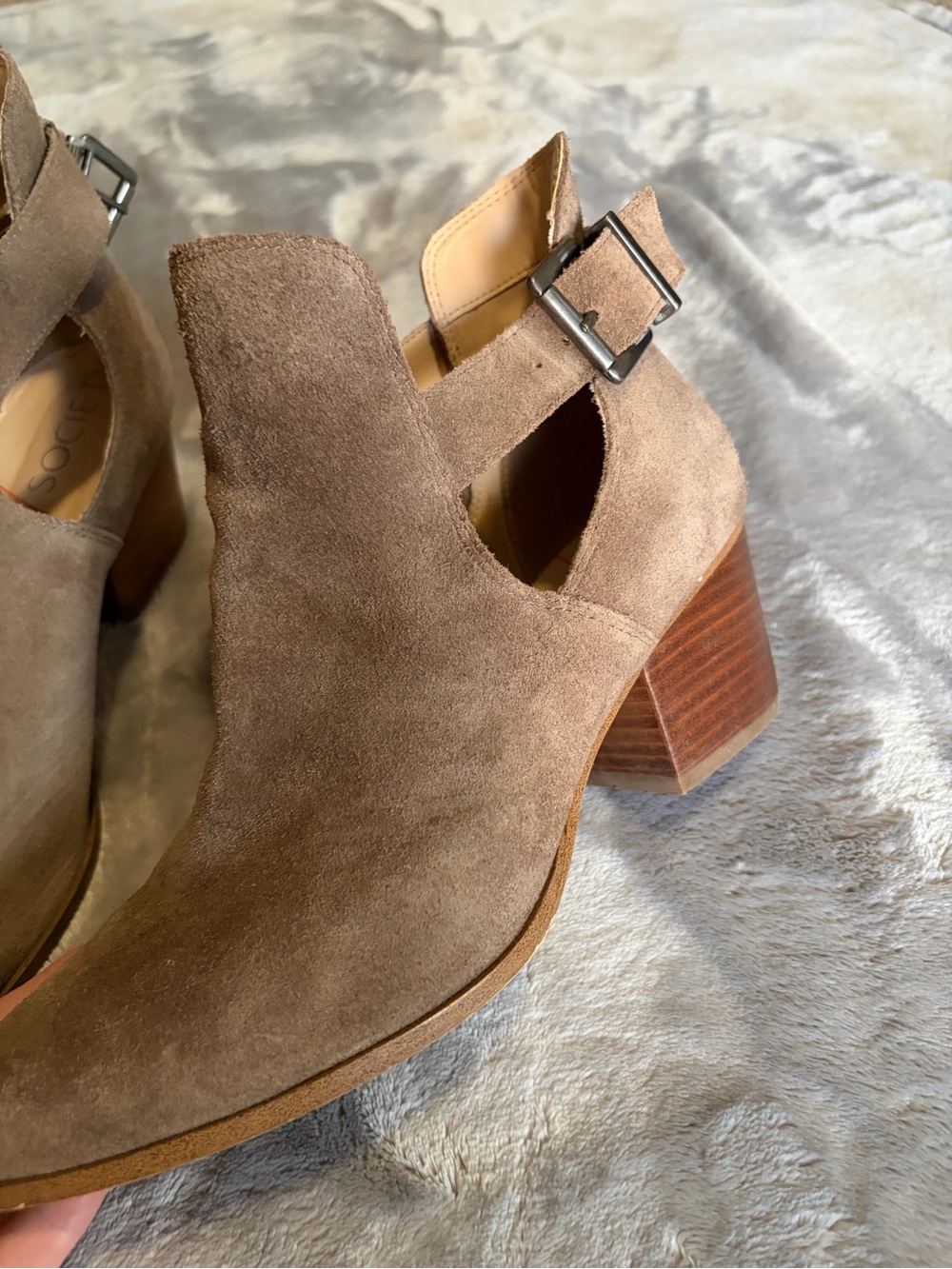 Sole Society Taupe Suede Cutout Block Heel Boots